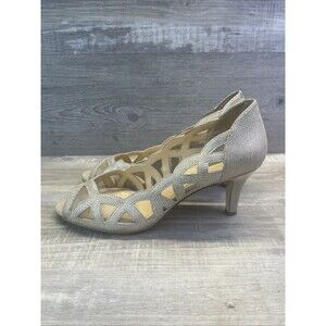 Alex Marie Gold Leather Mesh Peep Toe Textured Heels Shoes 8 M